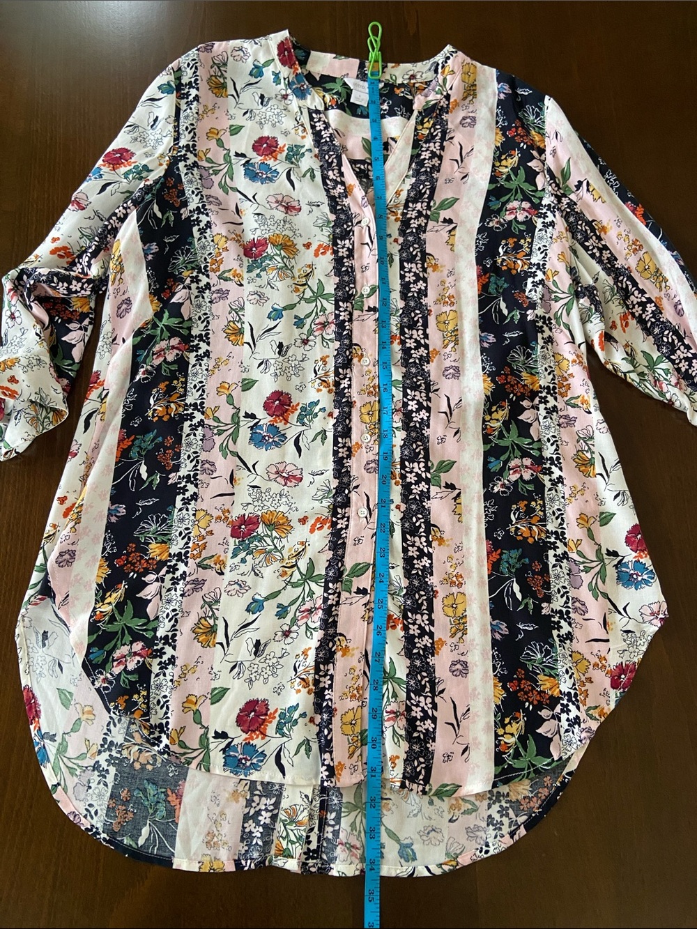intro. Black Stripe w/ Floral Patchwork Button-down Shirt, size L. NWOT - Picture 9 of 16